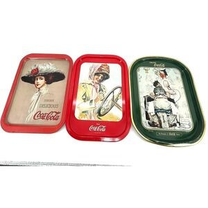 Vintage Coca-Cola Metal Serving Trays Lot 3 Norman Rockwell Hamilton King Girl